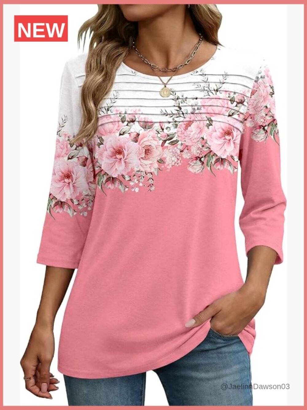 Women's 3/4 Sleeve Tunic Blouse Pleated Front Dressy Casual Tops